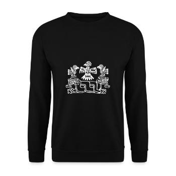 Azteken, Mayas, Inkas Mystische Zeichen - Unisex Pullover - Schwarz - Vorne - Alina (178cm) & Michal (187cm)