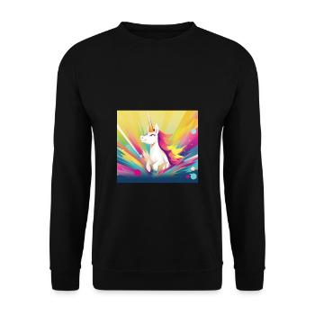 Einhorn Regenbogen Fantasy Design Cartoon - Unisex Pullover - Schwarz - Vorne - Alina (178cm) & Michal (187cm)