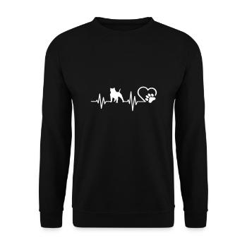 American Bulldog Herzschlag mit Pfote - Unisex Pullover - Schwarz - Vorne - Alina (178cm) & Michal (187cm)