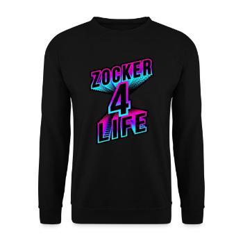 Zocker 4 Life - neon 3d gaming spruch - Unisex Pullover - Schwarz - Vorne - Alina (178cm) & Michal (187cm)