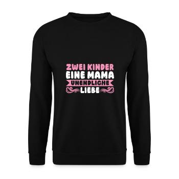 Mama Von 2 Kindern - Unisex Pullover - Schwarz - Vorne - Alina (178cm) & Michal (187cm)