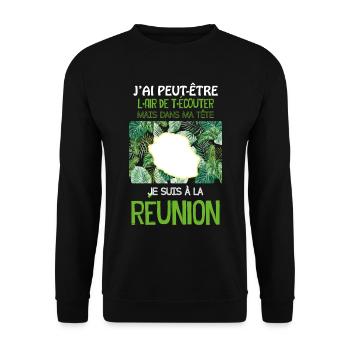 Humour message La Reunion Dans Ma Tête - Sweat-shirt Unisexe - noir - Devant - Alina (178cm) & Michal (187cm)