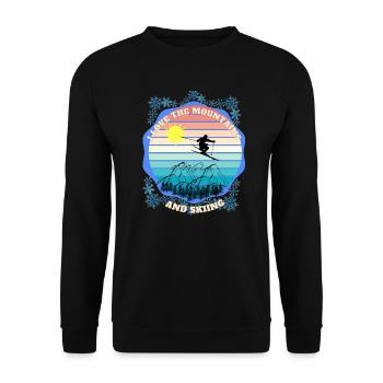 Ich liebe die schönen Berge und das Skifahren - Unisex Pullover - Schwarz - Vorne - Alina (178cm) & Michal (187cm)
