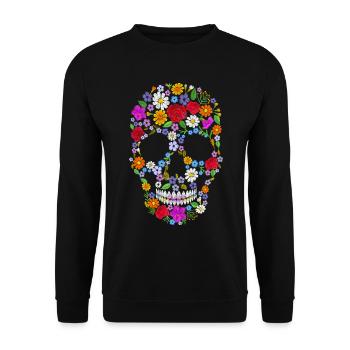 Skelett Blume Geschenk Mann oder Frau - Unisex Pullover - Schwarz - Vorne - Alina (178cm) & Michal (187cm)