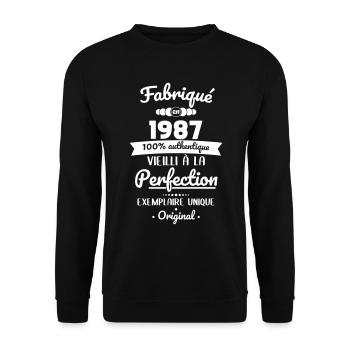 Anniversaire 35 ans - Fabriqué en 1987 - Sweat-shirt Unisexe - noir - Devant - Alina (178cm) & Michal (187cm)