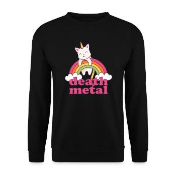 Lustig Death Metal Einhorn Katze Regenbogen Metal - Unisex Pullover - Schwarz - Vorne - Alina (178cm) & Michal (187cm)
