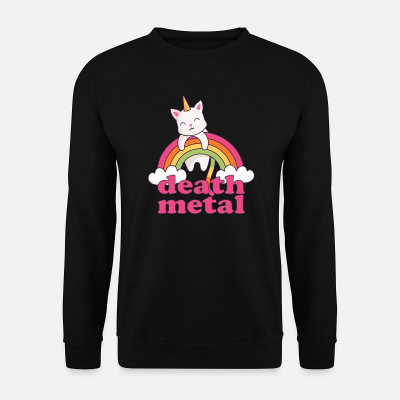 Lustig Death Metal Einhorn Katze Regenbogen Metal - Unisex Pullover - Schwarz