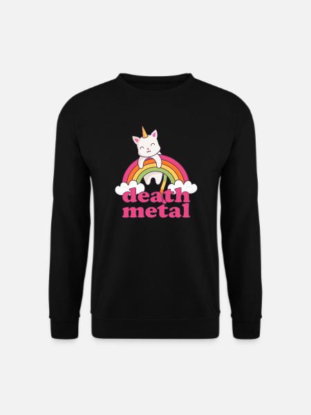 Lustig Death Metal Einhorn Katze Regenbogen Metal - Unisex Pullover - Schwarz