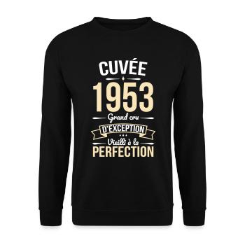 Anniversaire 70 ans - Cuvée 1953 - Cadeau Humour - Sweat-shirt Unisexe - noir - Devant - Alina (178cm) & Michal (187cm)