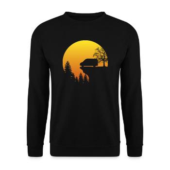 Camper Van, Kastenwagen, Wohnmobil, Sonne - Unisex Pullover - Schwarz - Vorne - Alina (178cm) & Michal (187cm)