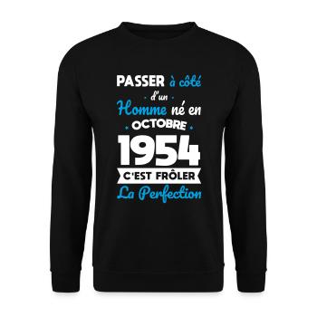 70th Birthday - Born in October 1954 - Unisex Sweatshirt - black - Front - Alina (178cm) & Michal (187cm)