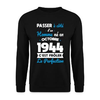 80th Birthday - Born in October 1944 - Unisex Sweatshirt - black - Front - Alina (178cm) & Michal (187cm)