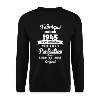 Anniversaire 80 ans - Fabriqué en 1945 Original - Sweat-shirt Unisexe - noir - Devant - Alina (178cm) & Michal (187cm)