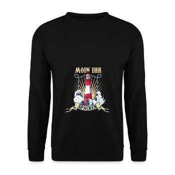 Leuchtturm Wellen Meer Moin ihr Spacken - Unisex Pullover - Schwarz - Vorne - Alina (178cm) & Michal (187cm)