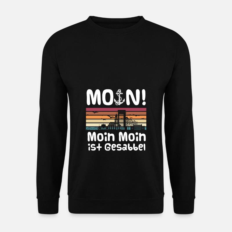 Moin Moin ist gesabbel Retro Hamburg Skyline Hafen - Unisex Pullover - Schwarz
