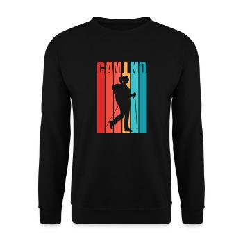 Jakobsweg Motiv Frau Pilgerin & Wanderin Camino - Unisex Pullover - Schwarz - Vorne - Alina (178cm) & Michal (187cm)