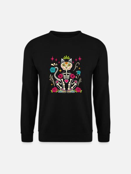 Dia De Los Muertos Sugar Skull Skelett Katze - Unisex Pullover - Schwarz