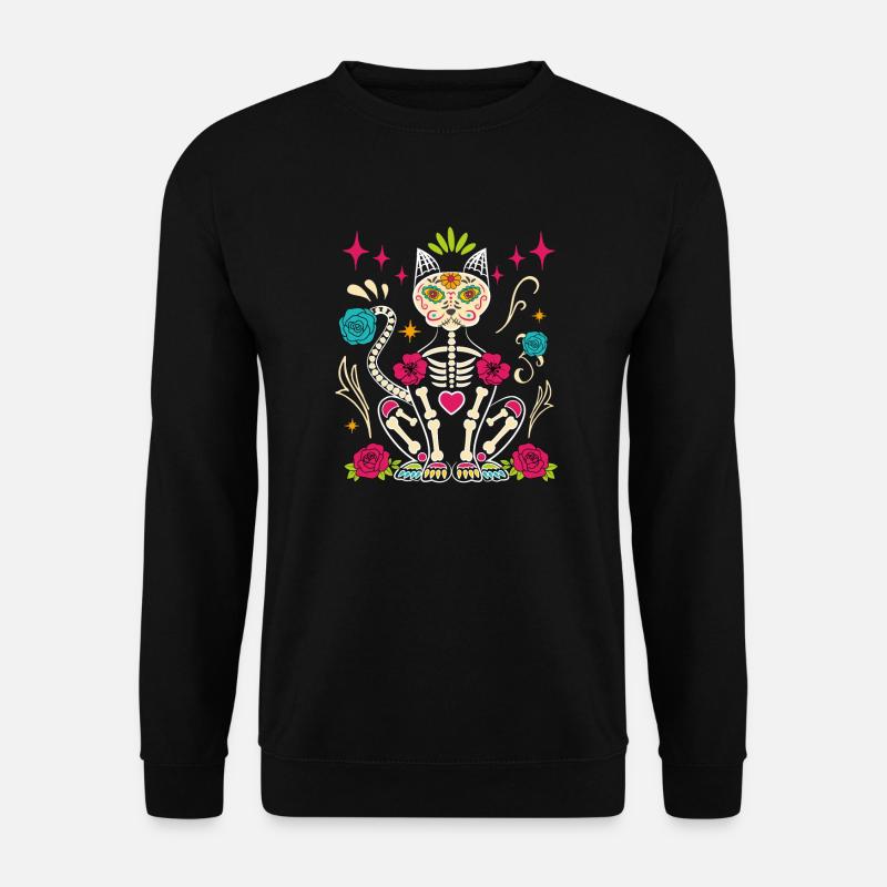 Dia De Los Muertos Sugar Skull Skelett Katze - Unisex Pullover - Schwarz