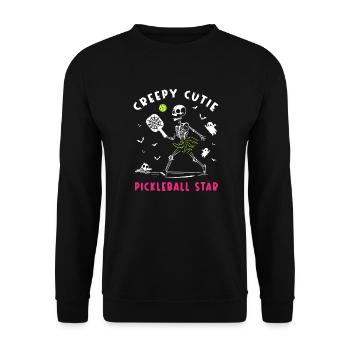 Gruselige Cutie Pickleball Skelett Halloween Frauen - Unisex Pullover - Schwarz - Vorne - Alina (178cm) & Michal (187cm)