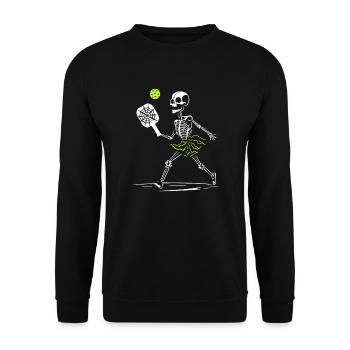 Gruselige Pickleball Skelett Halloween Damen - Unisex Pullover - Schwarz - Vorne - Alina (178cm) & Michal (187cm)