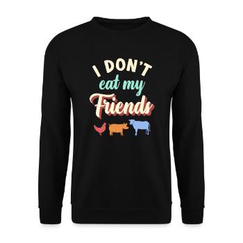 Freunde Kuh Huhn Schwein Design für Veganer - Unisex Pullover - Schwarz - Vorne - Alina (178cm) & Michal (187cm)