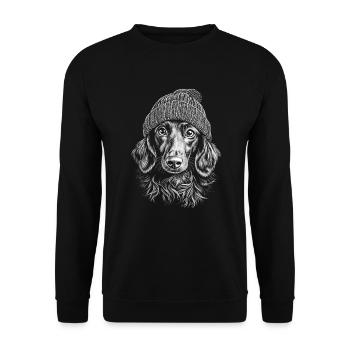 Teckel à poil long Chapeau à pompon Chien Chien Teckel Teckel - Sweat-shirt Unisexe - noir - Devant - Alina (178cm) & Michal (187cm)