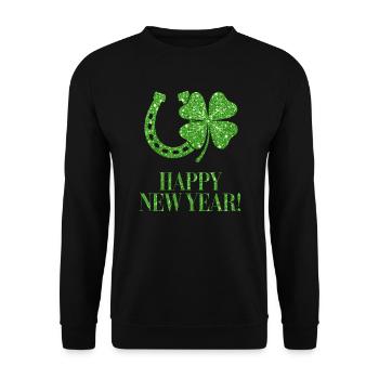 Kleeblatt Hufeisen Silvester Neujahr Glücksbringer - Unisex Pullover - Schwarz - Vorne - Alina (178cm) & Michal (187cm)