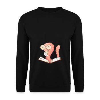 Lustiger Bücherwurm Buch Lesen Cartoon Buchfreunde - Unisex Pullover - Schwarz - Vorne - Alina (178cm) & Michal (187cm)