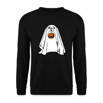 Halloween Hund als Geist mit Kürbis Hunde Wilsigns - Unisex Pullover - Schwarz - Vorne - Alina (178cm) & Michal (187cm)