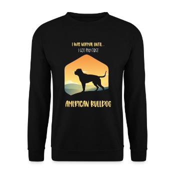 American Bulldog Amerikanische Bulldogge - Unisex Pullover - Schwarz - Vorne - Alina (178cm) & Michal (187cm)