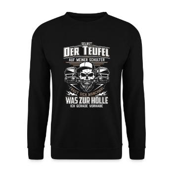 Trucker LKW-Fahrer Fernfahrer LKW Brummi Truck - Unisex Pullover - Schwarz - Vorne - Alina (178cm) & Michal (187cm)