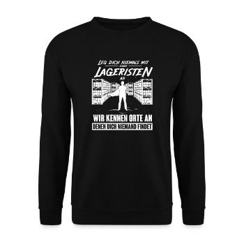 Lagerist Gabelstapler Staplerfahrer Lagerlogistik - Unisex Pullover - Schwarz - Vorne - Alina (178cm) & Michal (187cm)