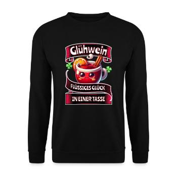 Glühwein flüssiges Glück | Weihnachtsgeschenk - Unisex Pullover - Schwarz - Vorne - Alina (178cm) & Michal (187cm)