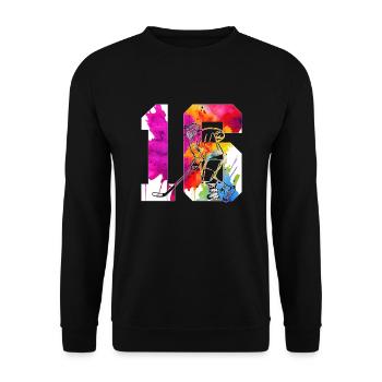 NUMMER 16 EISHOCKEY 16. GEBURTSTAG - Unisex Pullover - Schwarz - Vorne - Alina (178cm) & Michal (187cm)