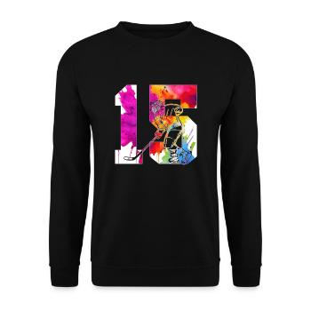 NUMMER 15 EISHOCKEY 15. GEBURTSTAG - Unisex Pullover - Schwarz - Vorne - Alina (178cm) & Michal (187cm)