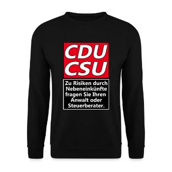CDU CSU - Nebeneinkünfte - Unisex Pullover - Schwarz - Vorne - Alina (178cm) & Michal (187cm)