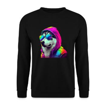 Husky avec lunettes de soleil Coloré Cool Huskies Chien - Sweat-shirt Unisexe - noir - Devant - Alina (178cm) & Michal (187cm)
