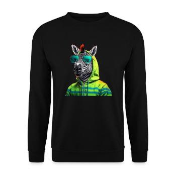 Zebra mit Sonnenbrille Bunt Coole Zebras Afrika - Unisex Pullover - Schwarz - Vorne - Alina (178cm) & Michal (187cm)