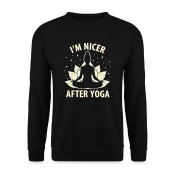 Jeu de mots de yoga - Nicer After Yoga - Sweat-shirt Unisexe - noir - Devant - Alina (178cm) & Michal (187cm)