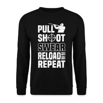 Wurfscheibenschießen | Skeet Sportschütze Geschenk - Unisex Pullover - Schwarz - Vorne - Alina (178cm) & Michal (187cm)