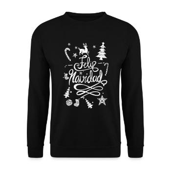 Feliz Navidad Hirsch Reh Baum Dekoration Rentier - Unisex Pullover - Schwarz - Vorne - Alina (178cm) & Michal (187cm)