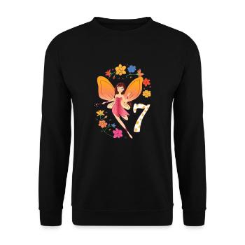 7. Geburtstag Mädchen Kleine Fee 7 Jahre alt - Unisex Pullover - Schwarz - Vorne - Alina (178cm) & Michal (187cm)