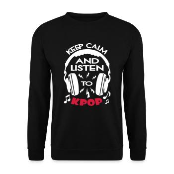 Keep Calm And Listen To KPOP - Unisex Pullover - Schwarz - Vorne - Alina (178cm) & Michal (187cm)