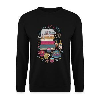 Wie man hygge wie ein Katzen-T-Shirt - Unisex Pullover - Schwarz - Vorne - Alina (178cm) & Michal (187cm)