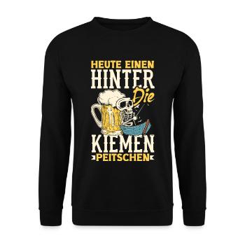 Heute einen hinter die Kiemen peitschen Bier - Unisex Pullover - Schwarz - Vorne - Alina (178cm) & Michal (187cm)