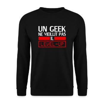 un geek ne vieillit pas il level up - Sweat-shirt Unisexe - noir - Devant - Alina (178cm) & Michal (187cm)