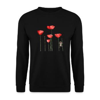 Maus Mohn Tier Sommer witzig frech - Unisex Pullover - Schwarz - Vorne - Alina (178cm) & Michal (187cm)