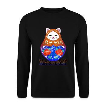 Matroschcat | Miauschka | Katze und Matroschka - Unisex Pullover - Schwarz - Vorne - Alina (178cm) & Michal (187cm)