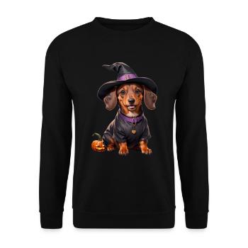 Sorcière teckel avec chapeau de sorcière Halloween Teckel - Sweat-shirt Unisexe - noir - Devant - Alina (178cm) & Michal (187cm)