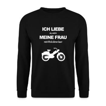 Mofa Moped Mofafahrer Mopedfahrer Mopeds Mokick - Unisex Pullover - Schwarz - Vorne - Alina (178cm) & Michal (187cm)